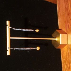 Silpada Oxidized Hammered Long Taper Earrings with Bronze Pearl Drop